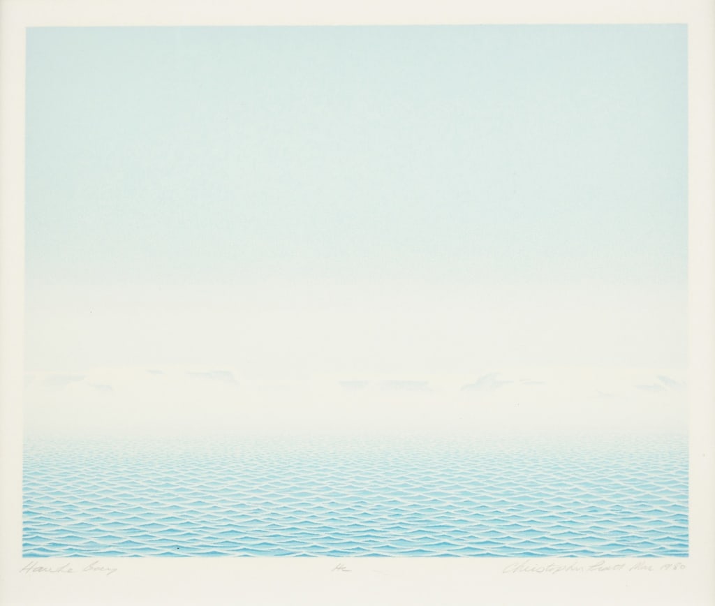 John Christopher PRATT, R.C.A. (1935 - 2022): Hawke Bay, silkscreen in colour, edition 93, 8 x 10 inches, titled lower left, signed and dated Mar 1980 lower right, marked HC (for Hors Commerce, only available from artist) lower middle, all in pen