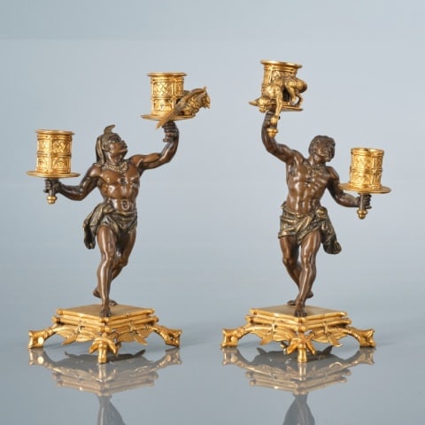 PARCEL GILT BRONZE FIGURAL CANDLESTICKS (1 of 12)