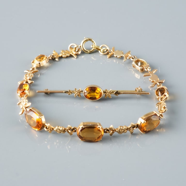 14K GOLD CITRINE BRACELET & PIN (1 of 10)