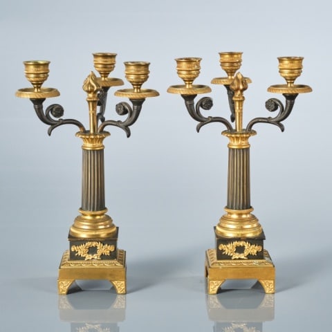 19TH C. CHARLES X PARCEL GILT BRONZE CANDELABRA (1 of 9)