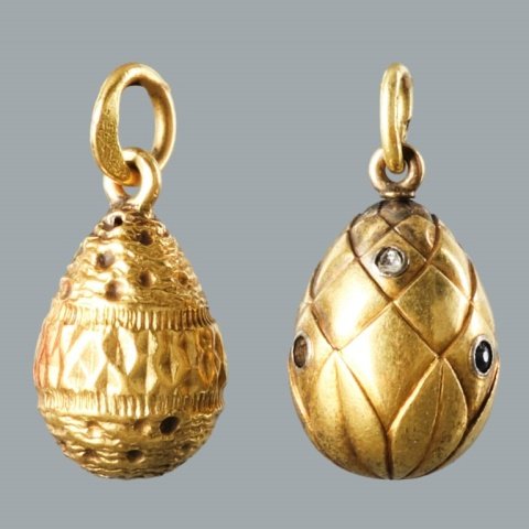 TWO RUSSIAN 14K GOLD EGG PENDANTS (1 of 3)