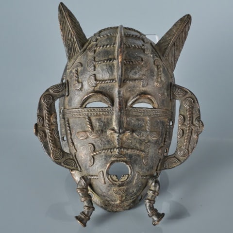 20TH C. BRONZE AFRICAN SENUFO KPELIE MASK (1 of 6)