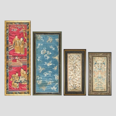 FOUR CHINESE EMBROIDERED SILK PANELS (1 of 11)