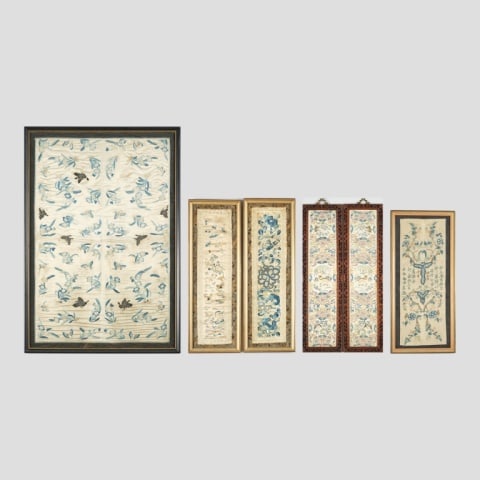 SIX CHINESE EMBROIDERED SILK PANELS (1 of 10)