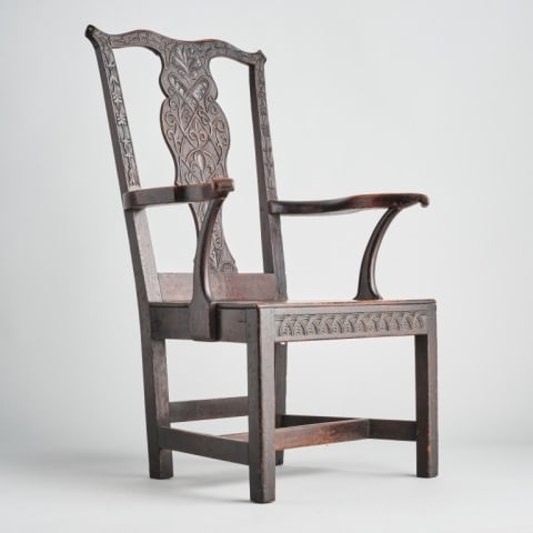 COUNTRY CHIPPENDALE STYLE OAK ELBOW CHAIR (1 of 11)