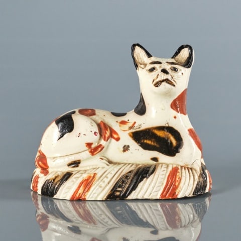 RARE 18TH C. BOVEY TRACY CREAMWARE CAT (1 of 10)