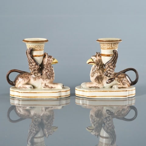 19TH C. STAFFORDSHIRE POTTERY CANDLESTICKS (1 of 10)