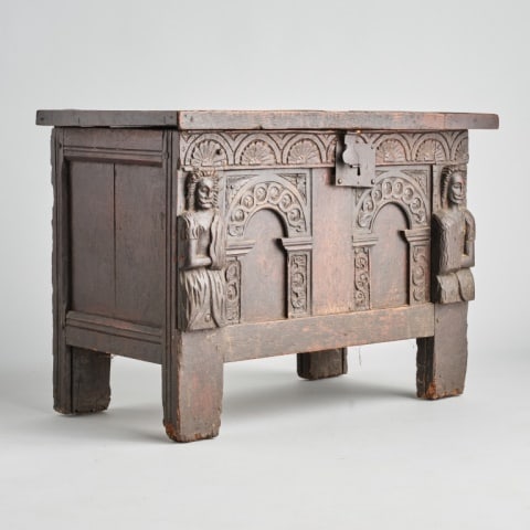 SMALL 17TH C. CHARLES II OAK COFFER (1 of 13)