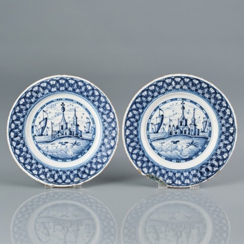 RARE PAIR OF ENGLISH DELFT PLATES (1 of 8)