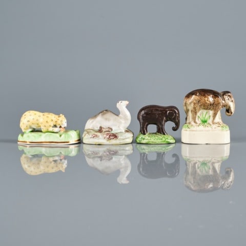 FOUR 19TH C. STAFFORDSHIRE POTTERY MINIATURE FIGURES (1 of 15)