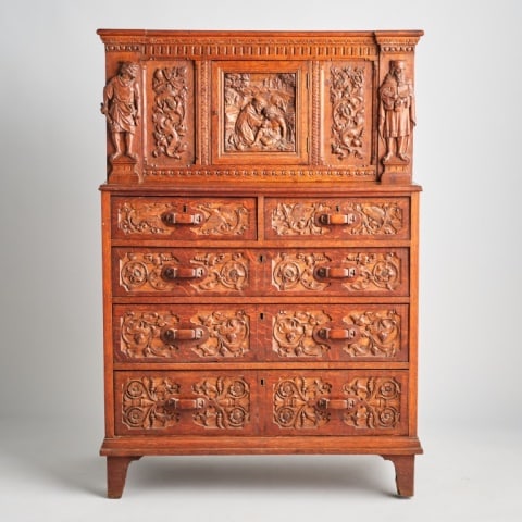EARLY 20TH C. LITURGICAL THEMED OAK CUPBOARD (1 of 14)
