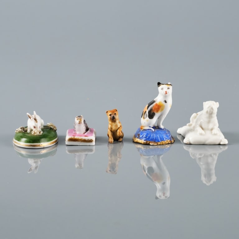FIVE MINIATURE 19TH C. PORCELAIN ANIMALS (1 of 13)