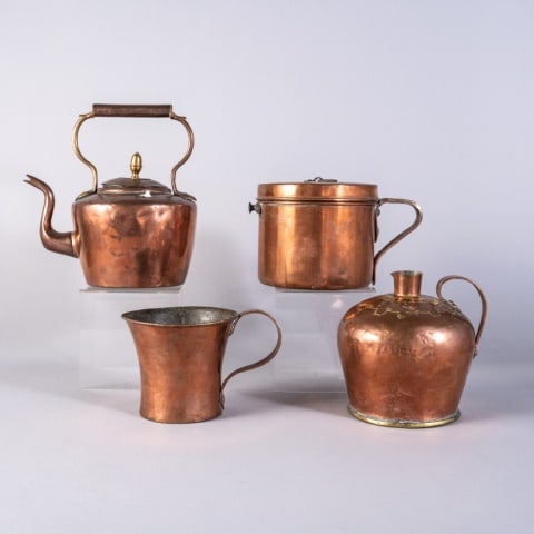 FOUR PIECES OF ANTIQUE COPPER HOLLOWARE (1 of 6)