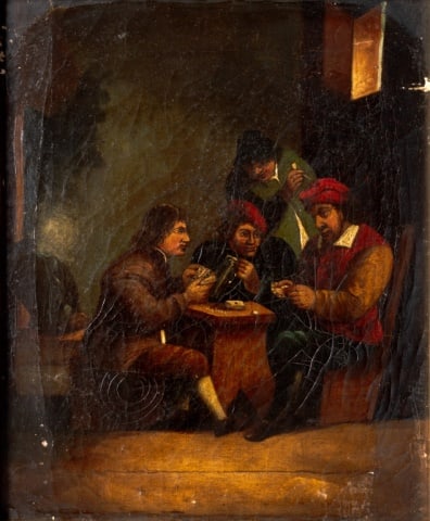 EUROPEAN SCHOOL, OIL ON CANVAS, CARD PLAYERS (1 of 3)