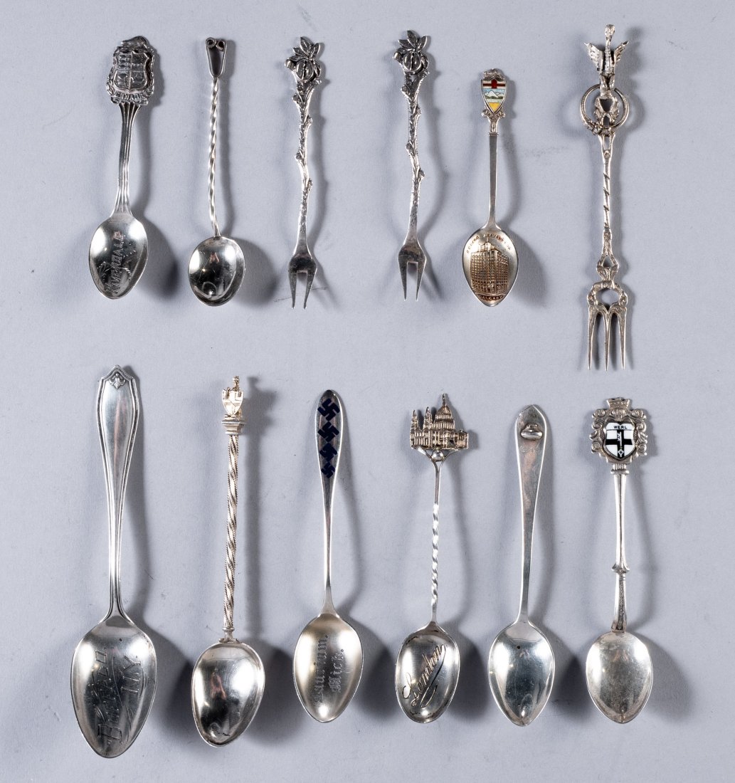 STERLING SILVER SOUVENIR SPOONS, FORKS & COCKTAIL PICKS (1 of 8)