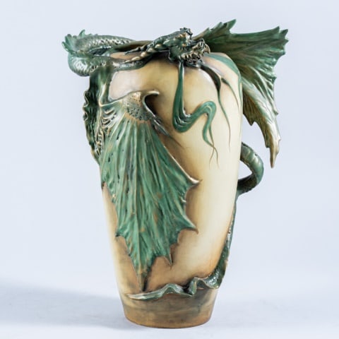 RARE ART NOUVEAU AMPHORA CERAMIC DRAGON VASE (1 of 17)