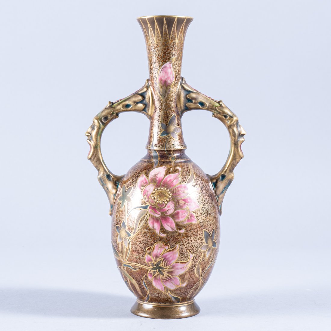 ANTIQUE ZSOLNAY PECS DOUBLE HANDLED VASE (1 of 14)