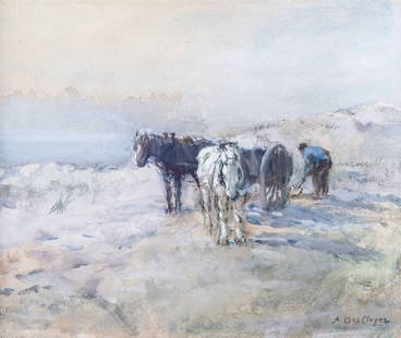 Alice DES CLAYES (1890-1968) Scots/Canadian: Carting Sand, watercolour on paper, 10 x 11 inches, signed lower right, Walter Klinkhoff Gallery label verso along with Continental Galleries label. Alice Des Clayes was born in Aberdeen. She