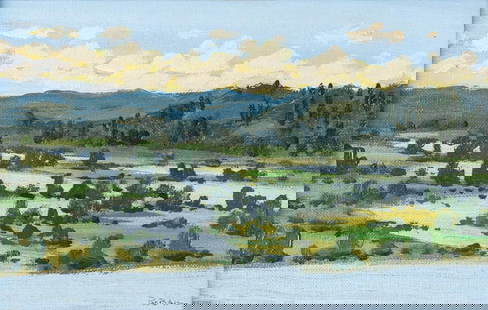 Bruno J. BOBAK (1923-2012) CM RCA LL.D., D.Litt.: Sugar Island, oil on masonite, 6 1/2 x 10 1/2 inches, signed lower right. Provenance: Alan Sullivan, Ambassador. Bruno Bobak was a Polish born Canadian war artist and art teacher. His family