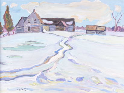 Ralph Wallace BURTON (1905 - 1983) Canadian: Old Farm - Spring 1971 near Ashton, Ont, oil on canvas, 20 x 26 inches, signed lower left, titled, dated and signed verso. Ralph Wallace Burton was an Ottawa Valley artist who painted with A.Y. Jackso