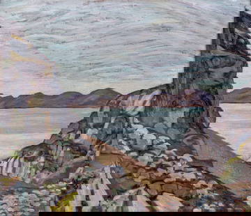 Naomi Jackson GROVES (1910 - 2001) Canadian: Untitled, view of a bay, oil on panel, 11 1/8 x 13 inches, signed lower right. Provenance: From Naomi Jackson to consignor's family. Naomi Jackson Groves was A.Y. Jackson's niece.