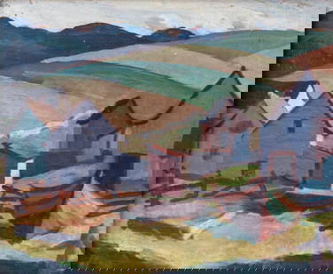 Attr. Naomi Jackson GROVES (1910 - 2001) Canadian: Fox River (in Nova Scotia), 1933, oil on panel, 8 1/2 x 10 1/2 inches, unsigned, titled and dated verso. Naomi Jackson Groves was 23 years old when she painted this work. Provenance: From Naomi