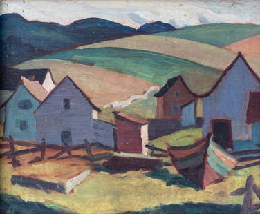 Attr. Naomi Jackson GROVES (1910 - 2001) Canadian: Fox River (in Nova Scotia), 1933, oil on panel, 8 1/2 x 10 1/2 inches, unsigned, titled and dated verso. Naomi Jackson Groves was 23 years old when she painted this work. Provenance: From Naomi