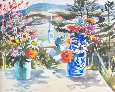 Henri L. MASSON (1907 - 1996) OSA CGP CSGA CSPWC: Deux Bouquets A Pointe Au Pic, Que., 1982, watercolour on paper, 15 1/2 x 19 1/2 inches, signed and dated lower left, titled, dated and signed verso. (Joyner auction label verso). Masson was born in B