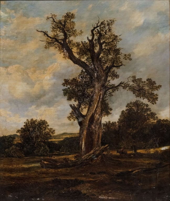 Samuel BOUGH (1822 - 1878) R.S.A., R.S.W.: Cadzow Forest, oil on canvas, 24 x 29 1/8 inches, signed lower right (black light photo shown). Samuel Bough was an English-born landscape painter who spent much of his career working in Scotland. He