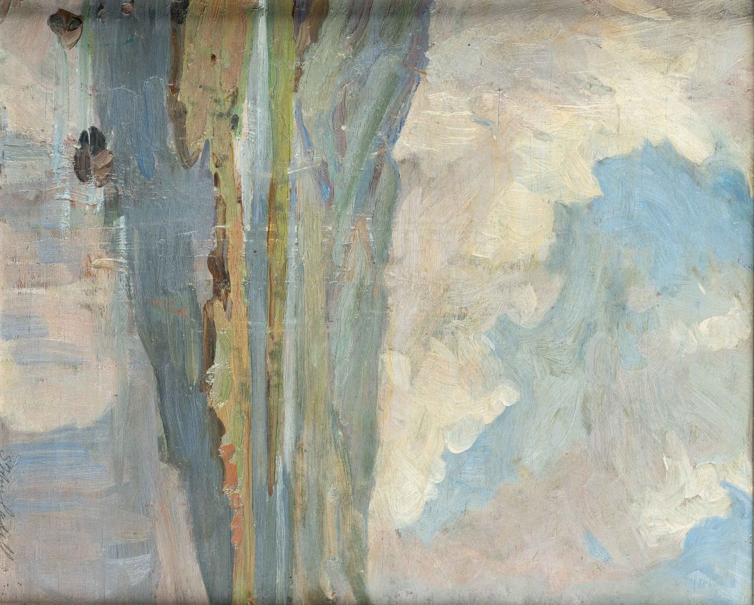 Florence St John CADELL (1877 - 1966) Scottish: Untitled, Scottish loch, oil on panel, 14 3/4 x 11 5/8 inches, signed lower right. Florence St John Cadell was born in England, and her family moved to Scotland in 1896. Cadell began exhibiting in the
