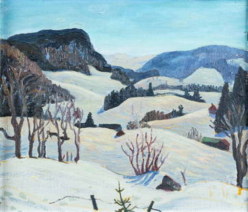 Naomi Jackson GROVES (1910 - 2001) Canadian: Untitled, winter landscape, oil on board , 12 x 14 inches, unsigned,. Provenance: From Naomi Jackson to consignor's family. Naomi Jackson Groves was A.Y. Jackson's niece.