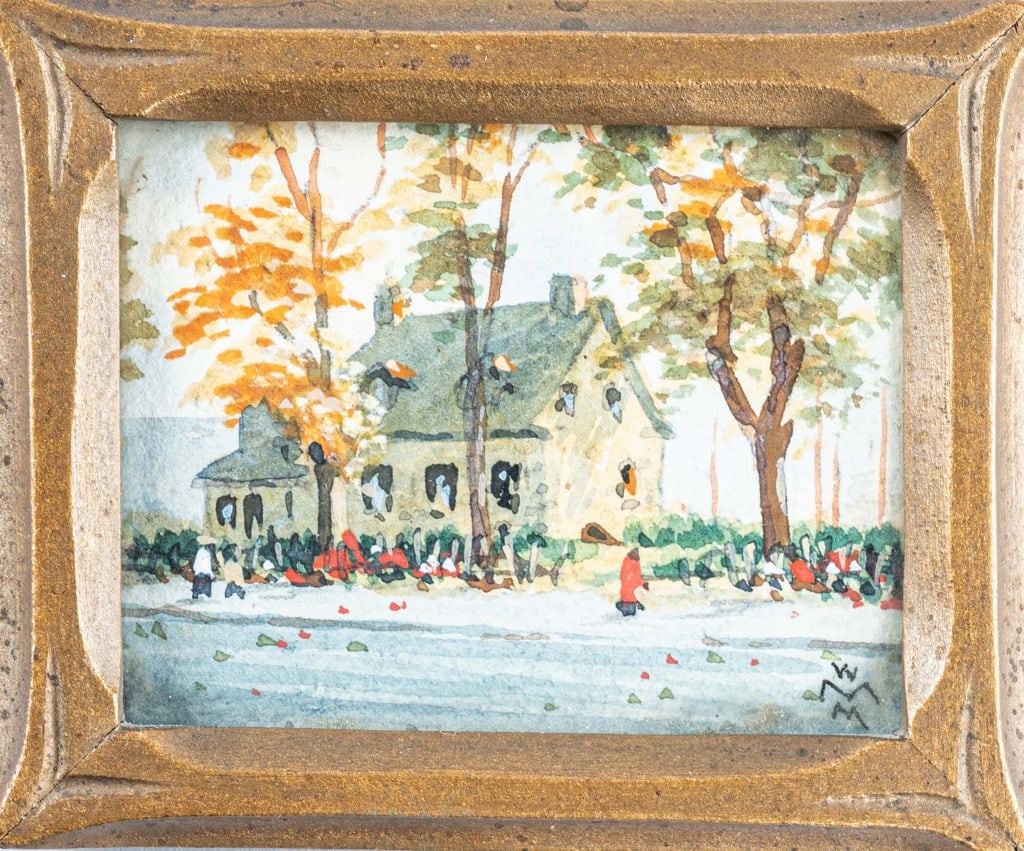 Willard Morse Mitchell (1879-1955, Canadian): A watercolour on paper of the "ETHAN ALLEN HOUSE" in Montreal (Province of Québec), written verso by Mitchell "where revolutionary leader Ethan Allen was captured by British troops in September,