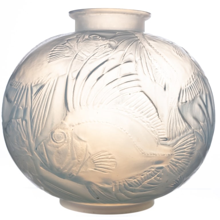 RENE LALIQUE OPALESCENT POISSONS VASE (1 of 8)