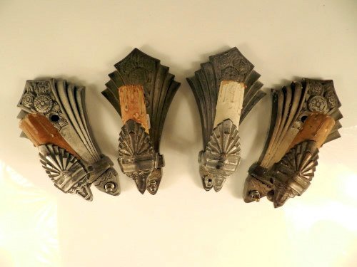 Lighting Art Deco Sconces: Set of 4 Art Deco cast metal wall sconces