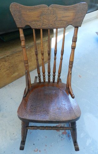 Furniture Rocking Chair: Pressed back Pine nursing rocking chair