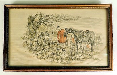 Art - Paul Brown (1893-1958): Pencil, "Gone to Earth", hunting scene with rider, horse & dogs