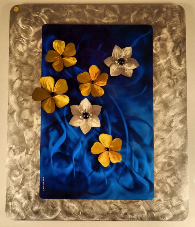 Alex KOVACS: Flowers, enameled fine aluminium abstract wall art,_x000D_ signature etched in aluminium, 30 x 36 inches