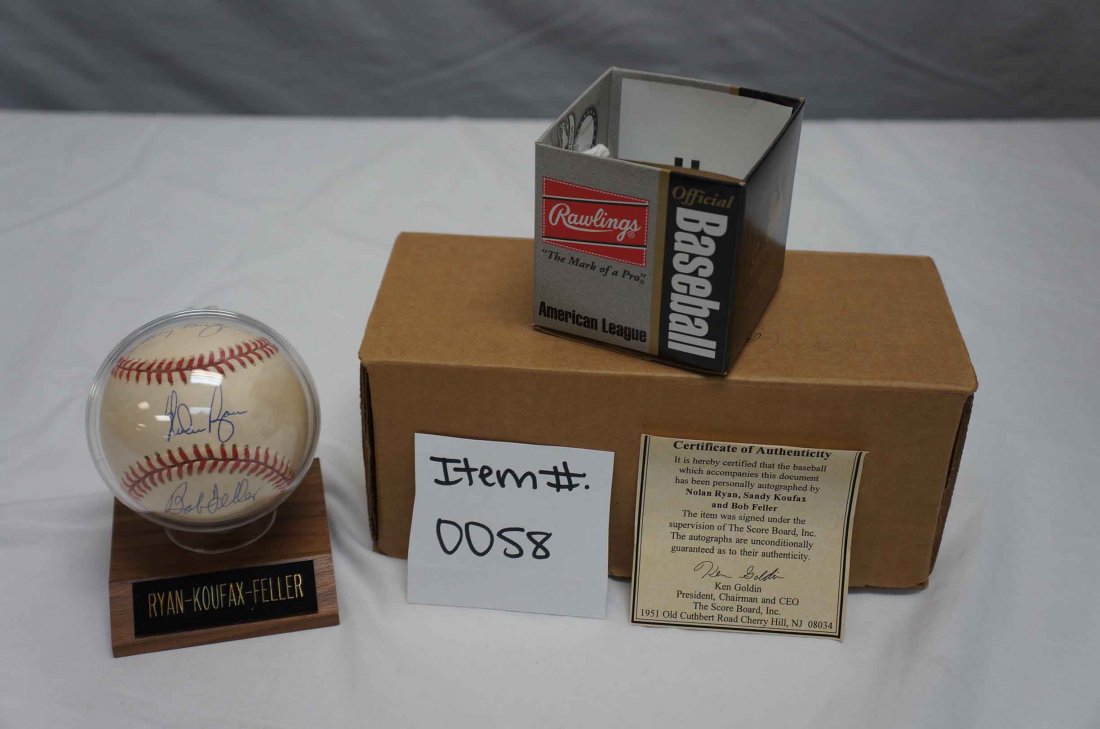 Ryan, Koufax, Feller Autographed Ball Mounted (1 of 7)