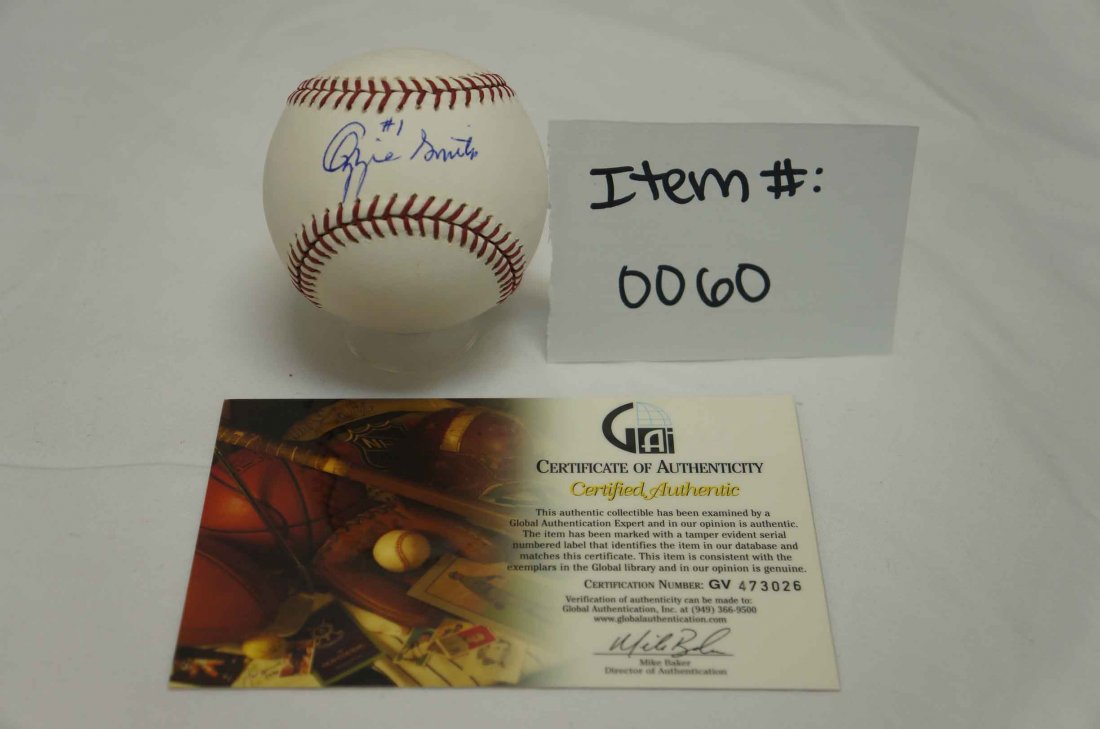 Ozzy Smith No.1 Autographed Baseball (1 of 5)