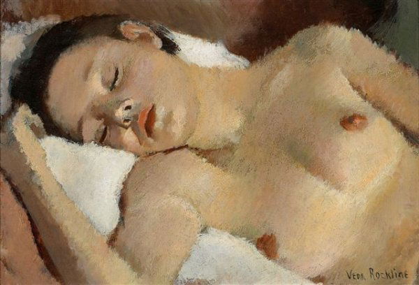 Vera ROCKLINE (1896-1934),Russian Nude Oil on can: Vera ROCKLINE (1896-1934),Russian Nude Oil on canvas, signed on bottom right. 38,5 x 55 cm - 15 x 212/3 in. Exhibit : Rétrospective Vera Rockline, galerie Drouart, Paris 1984 Vera ROCKLINE (1896-1934