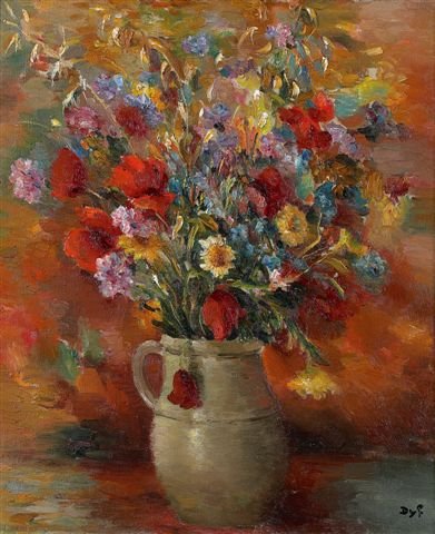 Marcel DYF (1899-1985) Bouquet of Flowers Oil on: Marcel DYF (1899-1985) Bouquet of Flowers Oil on canvas, signed on bottom right. 56 x 46 cm - 22 x 18 in. Marcel DYF (1899-1985) Bouquet de fleurs Huile sur toile, signée en bas à droite. 56 x 46 cm