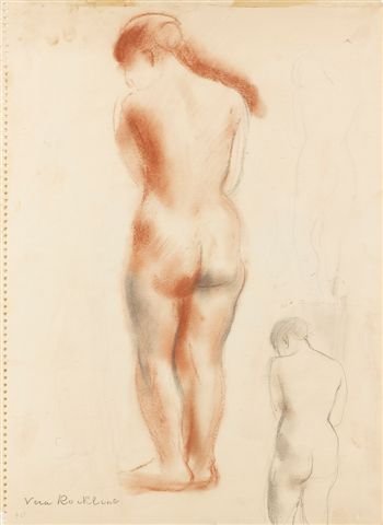 Vera ROCKLINE (1896-1934) Russian 37 x 26 cm - 141: Vera ROCKLINE (1896-1934) École russe Trois études de nus Sanguine et fusain, signés en bas à gauche. 37 x 26 cm - 141/2 x 101/4 in. Three Studies of Nudes Red chalk and charcoal, signed on bottom