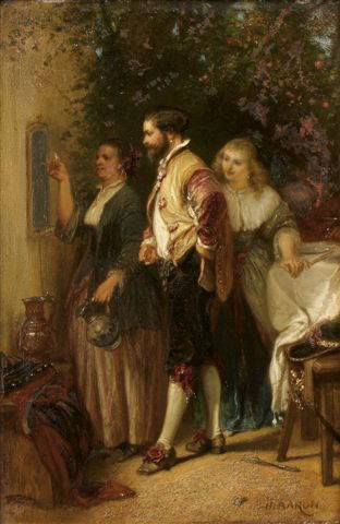 Henri-Charles-Antoine BARON (1816-1885) Le quart d: Henri-Charles-Antoine BARON (1816-1885) Le quart d'heure de Rabelais Huile sur panneau, signée en bas à droite. 26 x 17 cm - 101/4 x 63/4 in. Le quart d'heure de Rabelais Oil on panel, signed on bot