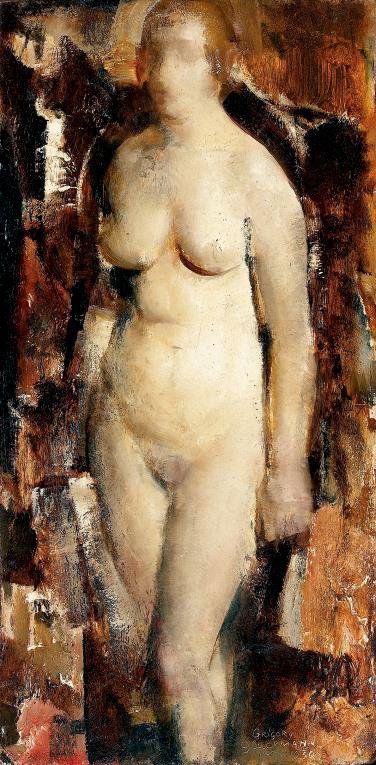Grigory GLUCKMANN (1898-1973). Nu: Huile sur panneau, signée et datée 1930 en bas à droite. 31,5 x 15,5 cm - 14 x 121/3 in. Nude. Oil on panel, signed and dated 1930 lower right.