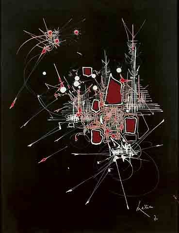 Georges MATHIEU (né en 1921). Composition, 1971: Gouache et collage sur papier, signé et daté en bas à droite. 64 x 50 cm - 25 1/4 x 19 5/8 in. Couache and collage on paper, signed and dated lower right.