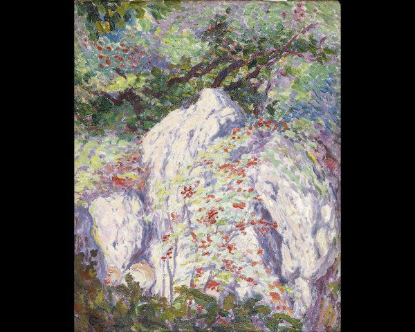 Georges LACOMBE (1868-1916) Sorbier et rochers: Huile sur panneau, monogrammée en bas à gauche; 41 x 33 cm - 16 x 13 in. Sorb and Rocks; Oil on panel, monogrammed lower left
