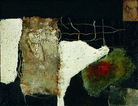 Alberto BURRI (1915-1995) Sacco Technique mixte, h: Alberto BURRI (1915-1995) Sacco Technique mixte, huile et collage sur toile, signée et datée 52 au dos 8,7 x 11,3 cm – 3 1/5 x 4 2/5 in. Sacco Mixed media on canvas, signed and dated 52 on reverse