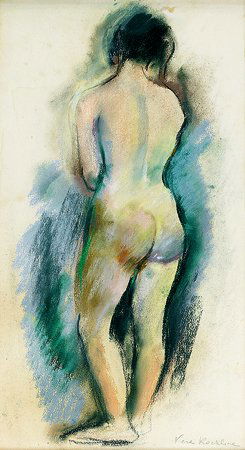 Véra ROCKLINE (1896 - 1934) Nu de dos Pastel, sign: Véra ROCKLINE (1896 - 1934) Nu de dos Pastel, signé en bas à droite 46 x 25 cm à vue - 18 1/8 x 9 3/4 in. Nude from Behind, Pastel, signed lower right; Cachet de la rétrospective Véra Rockline �