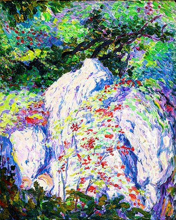 Georges LACOMBE (1868-1916) Sorbier et rochers Hui: Georges LACOMBE (1868-1916) Sorbier et rochers Huile sur panneau, monogrammée en bas à gauche 41 x 33 cm - 16 x 13 in.