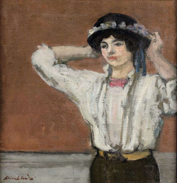 Albert ANDRE (1869-1954) Femme au chapeau, Huile s: Albert ANDRE (1869-1954) Femme au chapeau, Huile sur toile, signée en bas à gauche 31,5 x 30 cm - 121/2 x 12 in. Woman with hat, Oil on canvas, signed lower left